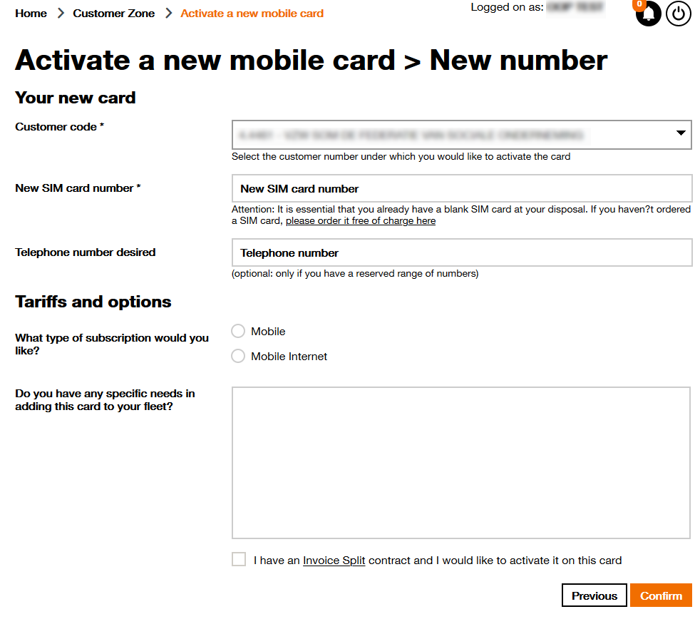 to add a new number Customer Zone