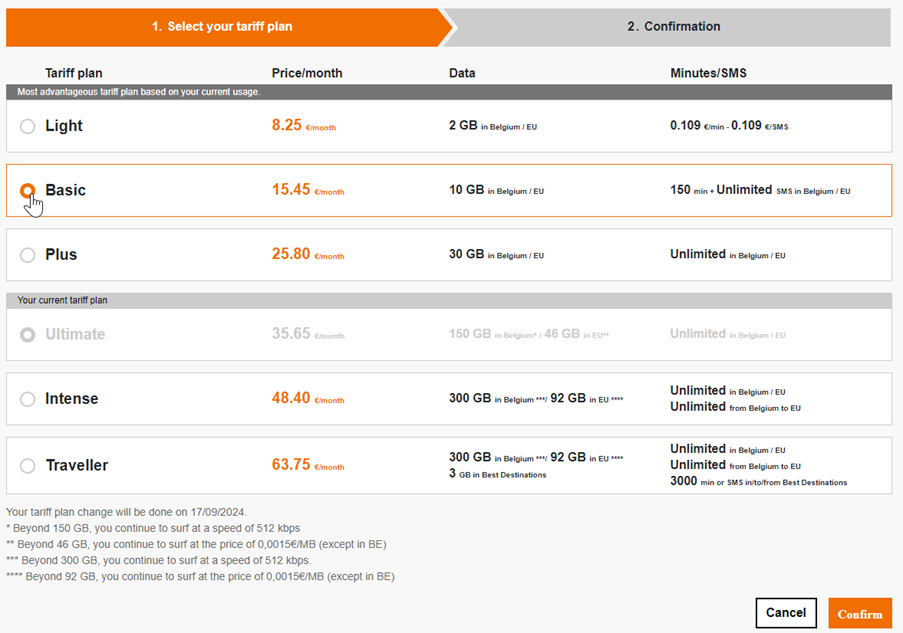 Image showing various type of subscription plans in the client zone