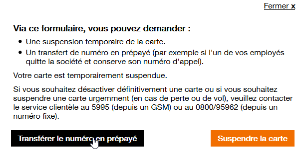 suspendre un numéro